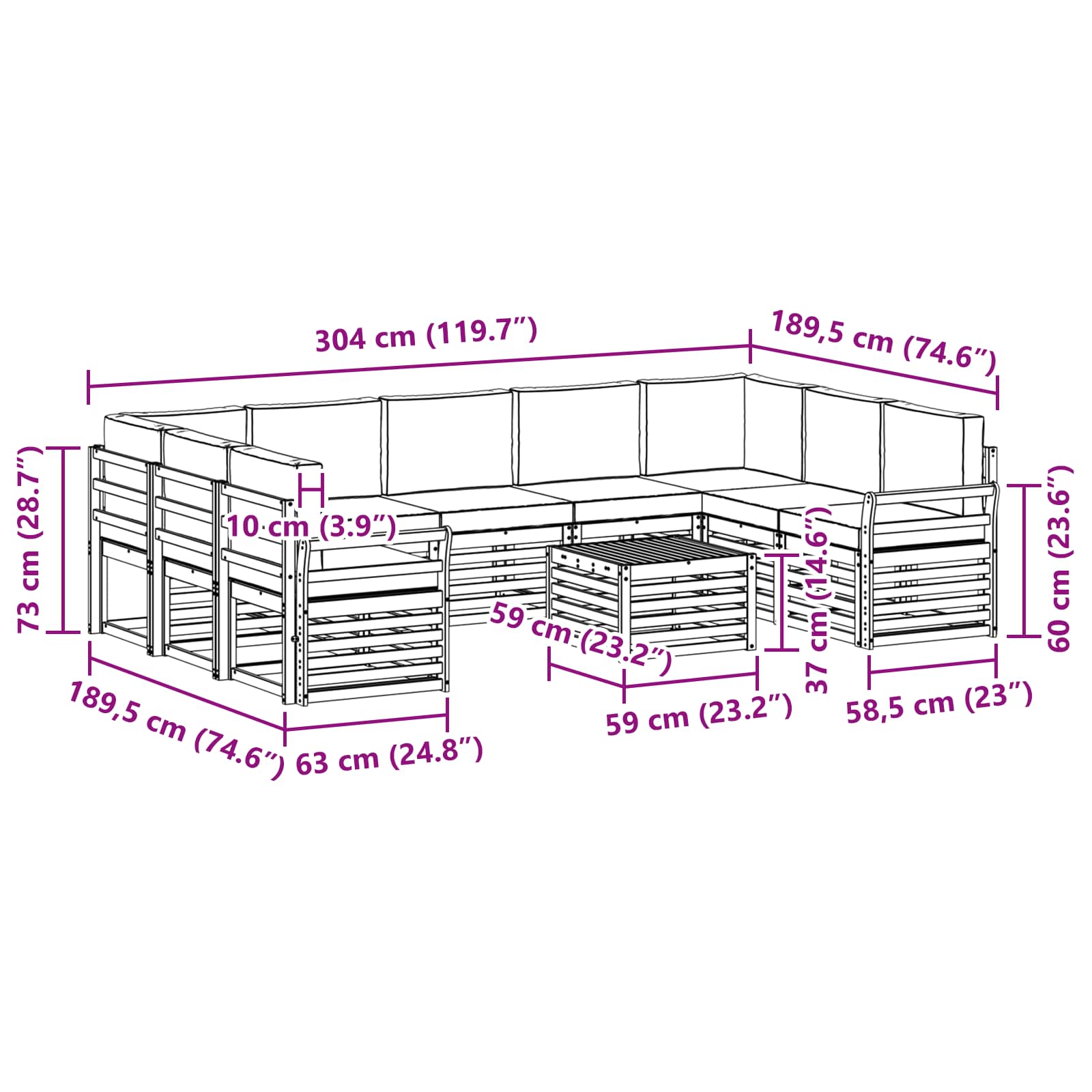 Setovi sofa 10 pcs Prirodna i svijetlo siva Čvrsto drvo akacije