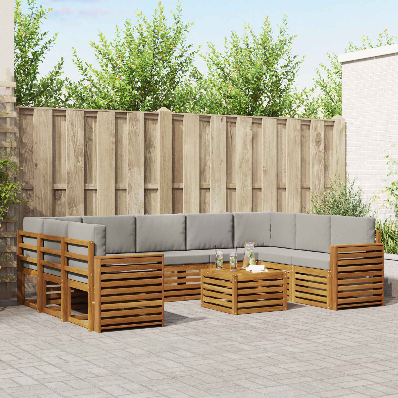 Setovi sofa 10 pcs Prirodna i svijetlo siva Čvrsto drvo akacije
