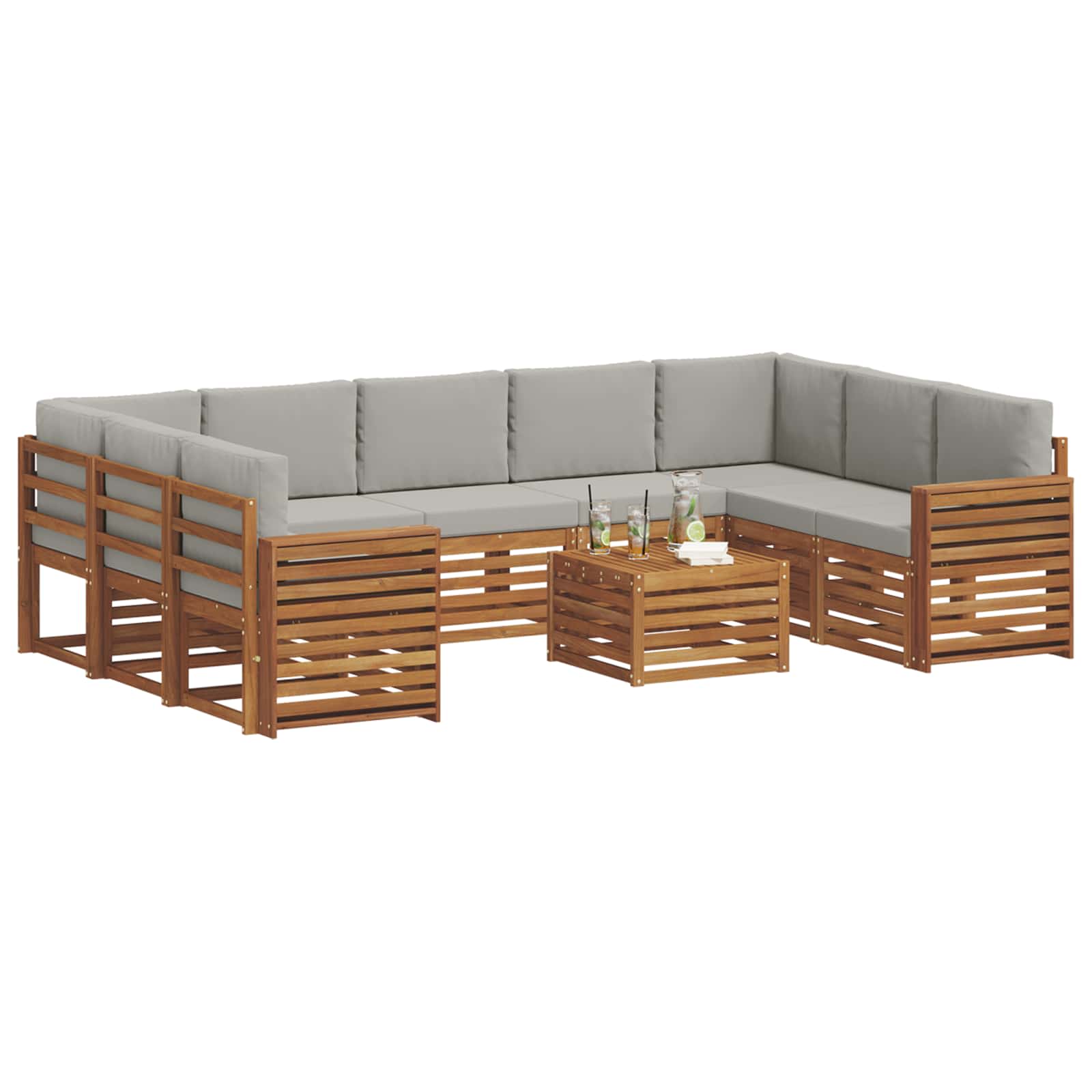 Setovi sofa 10 pcs Prirodna i svijetlo siva Čvrsto drvo akacije