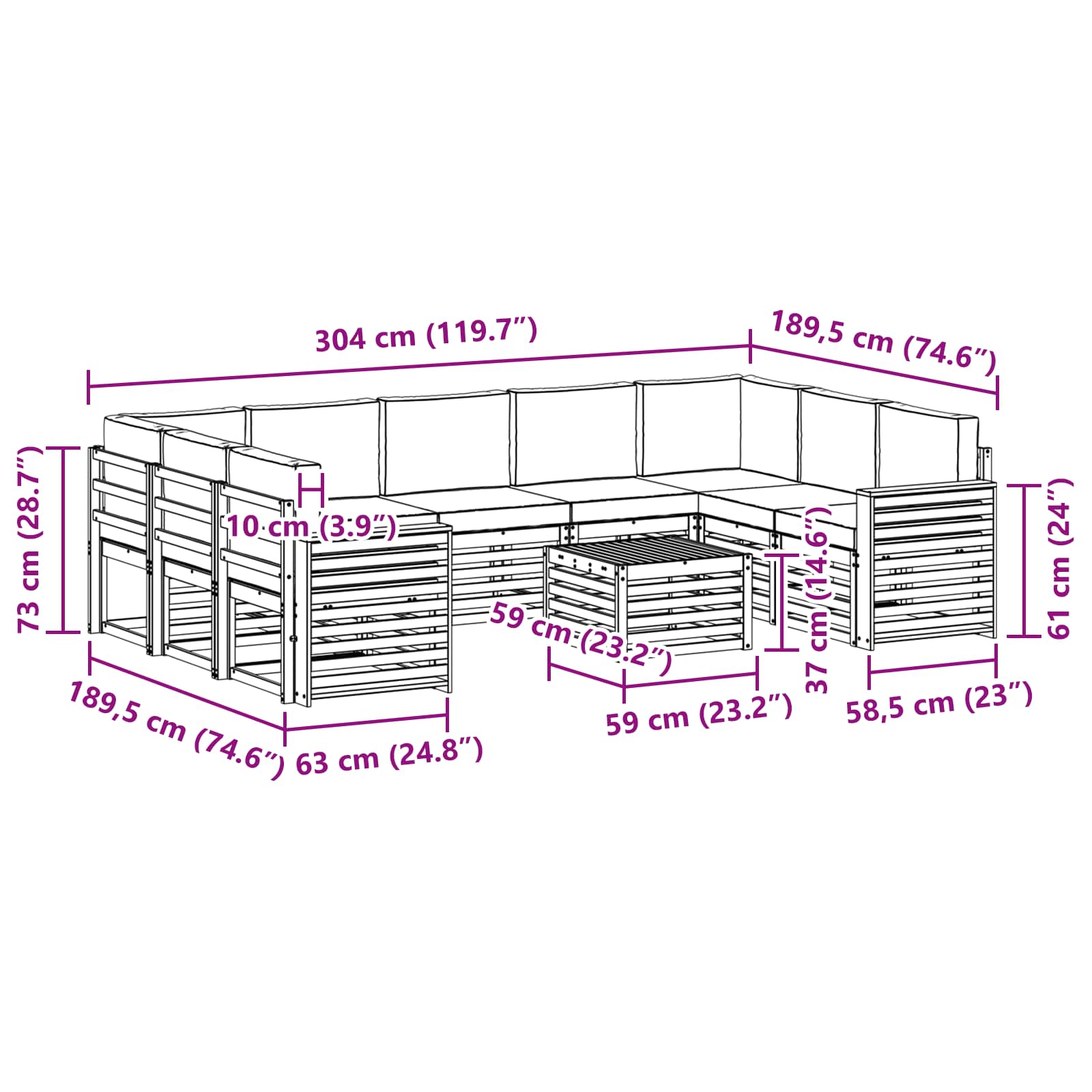 Setovi sofa 10 pcs Prirodna i svijetlo siva Čvrsto drvo akacije