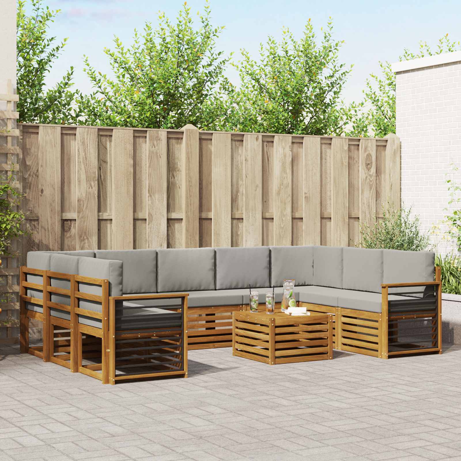 Setovi sofa 10 pcs Prirodna i svijetlo siva Čvrsto drvo akacije
