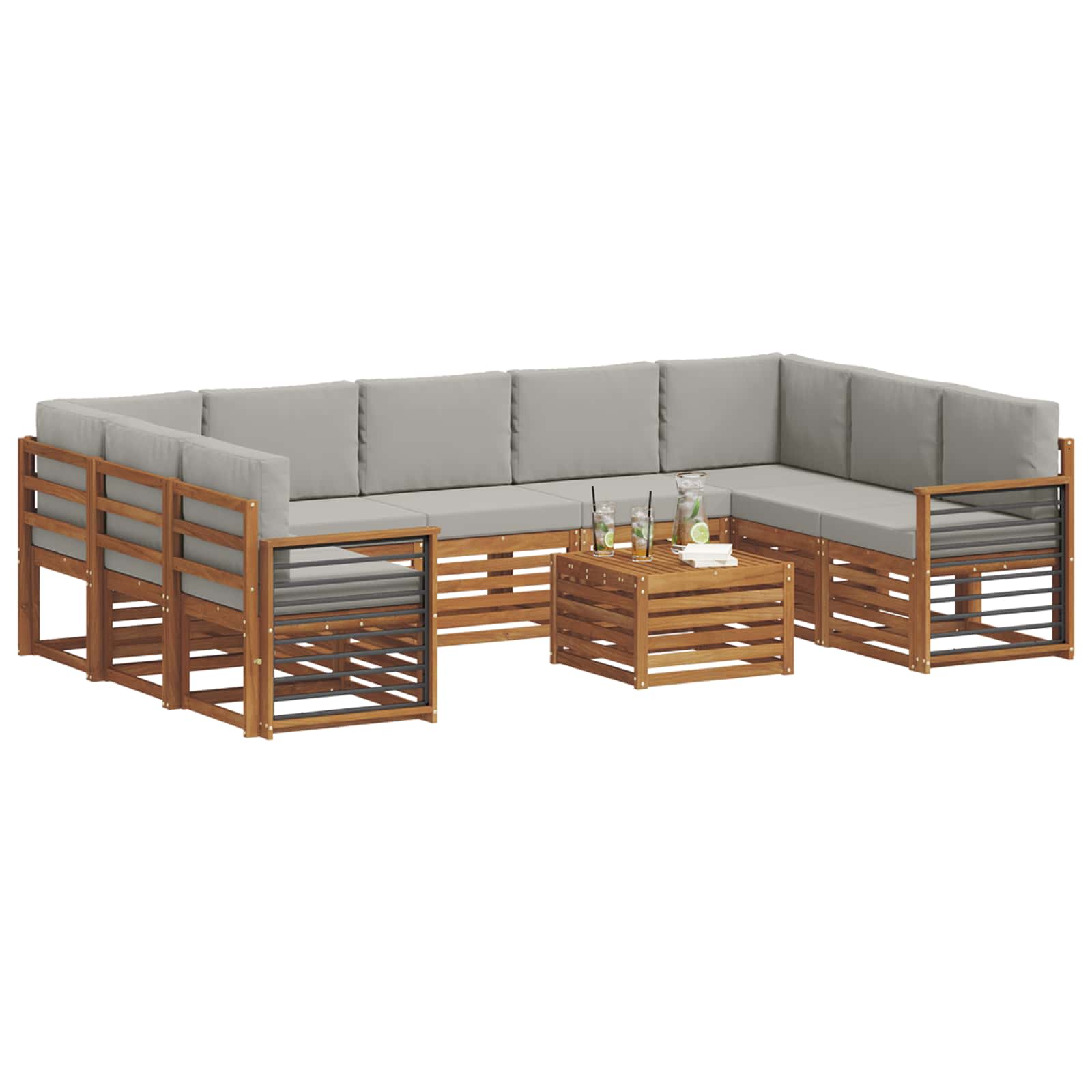 Setovi sofa 10 pcs Prirodna i svijetlo siva Čvrsto drvo akacije