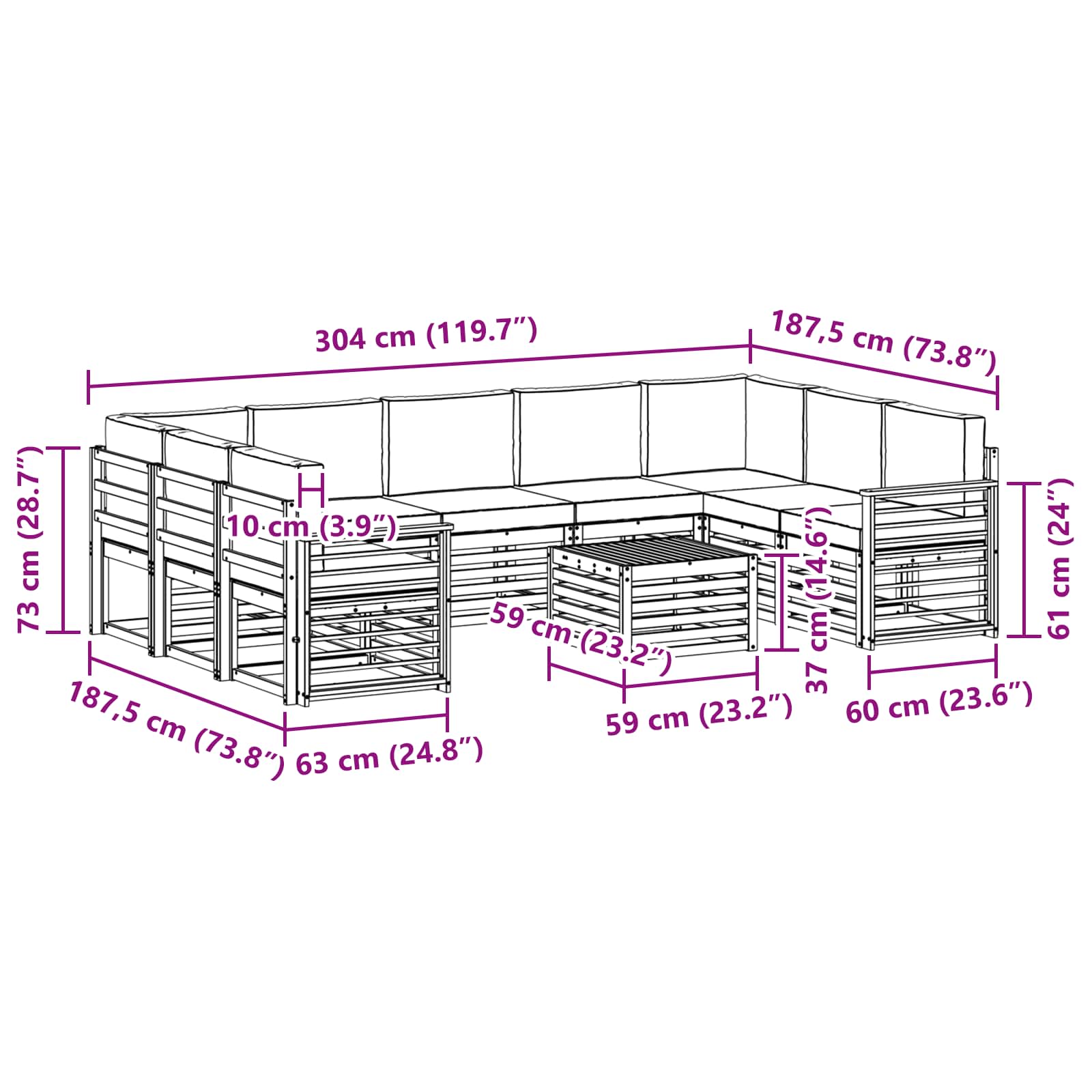 Setovi sofa 10 pcs Prirodna i svijetlo siva Čvrsto drvo akacije