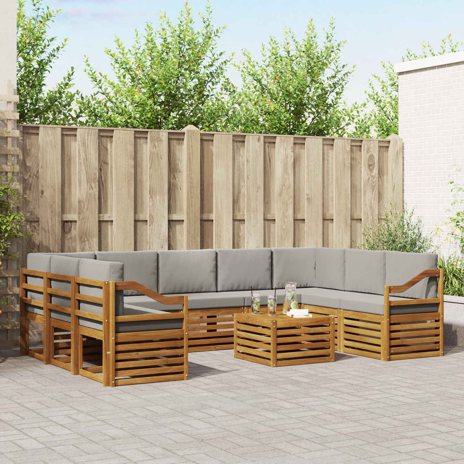 Setovi sofa 10 pcs Prirodna i svijetlo siva Čvrsto drvo akacije