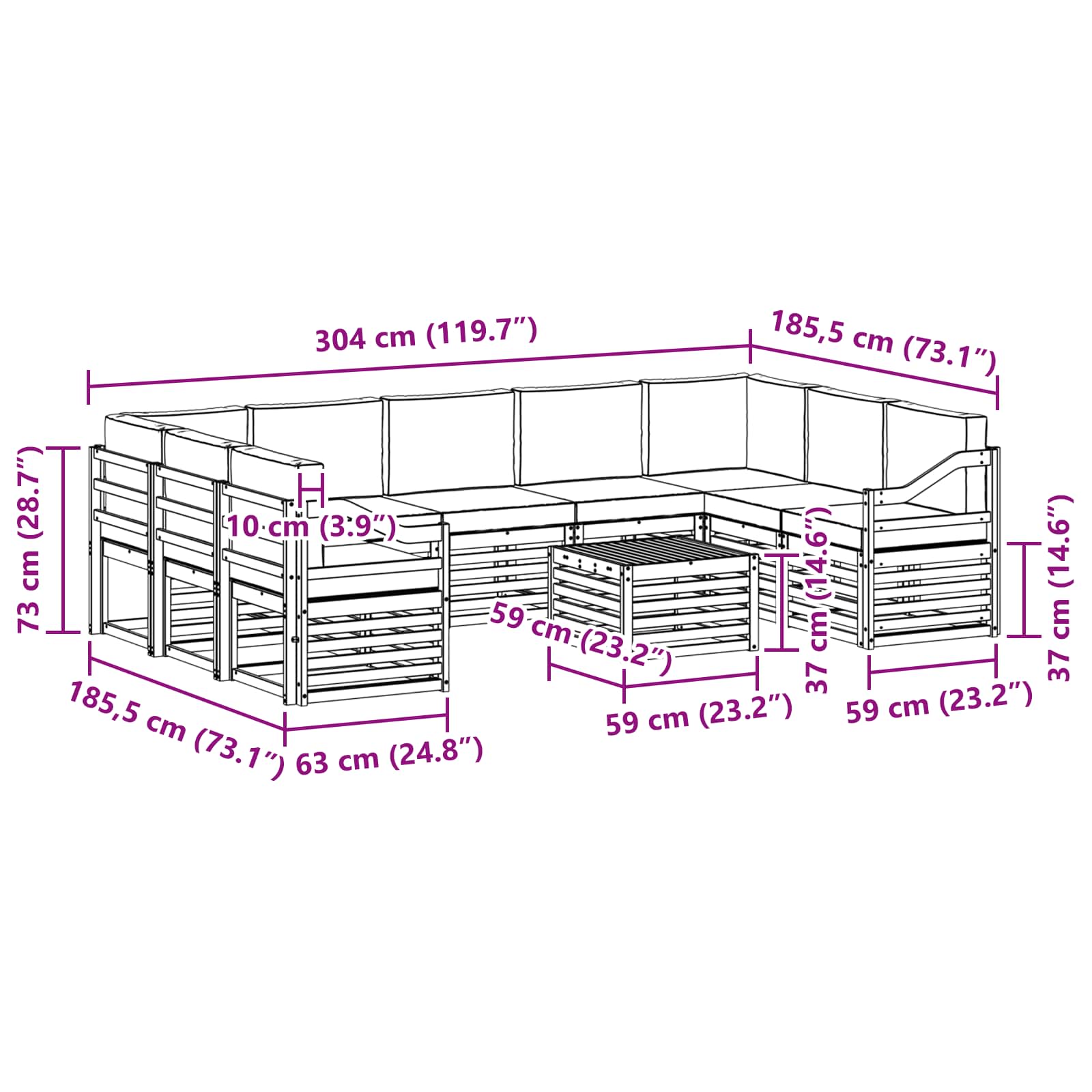 Setovi sofa 10 pcs Prirodna i svijetlo siva Čvrsto drvo akacije