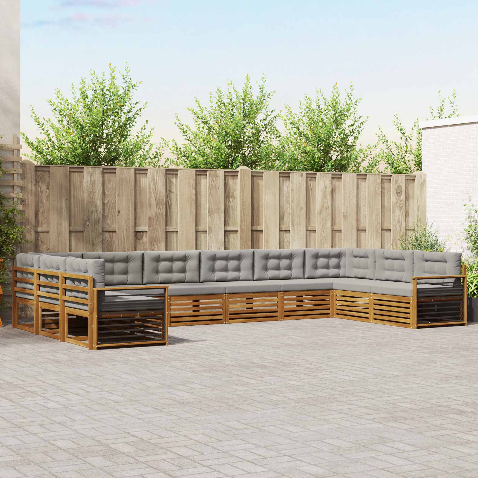 Setovi sofa 10 pcs Prirodna i svijetlo siva Čvrsto drvo akacije