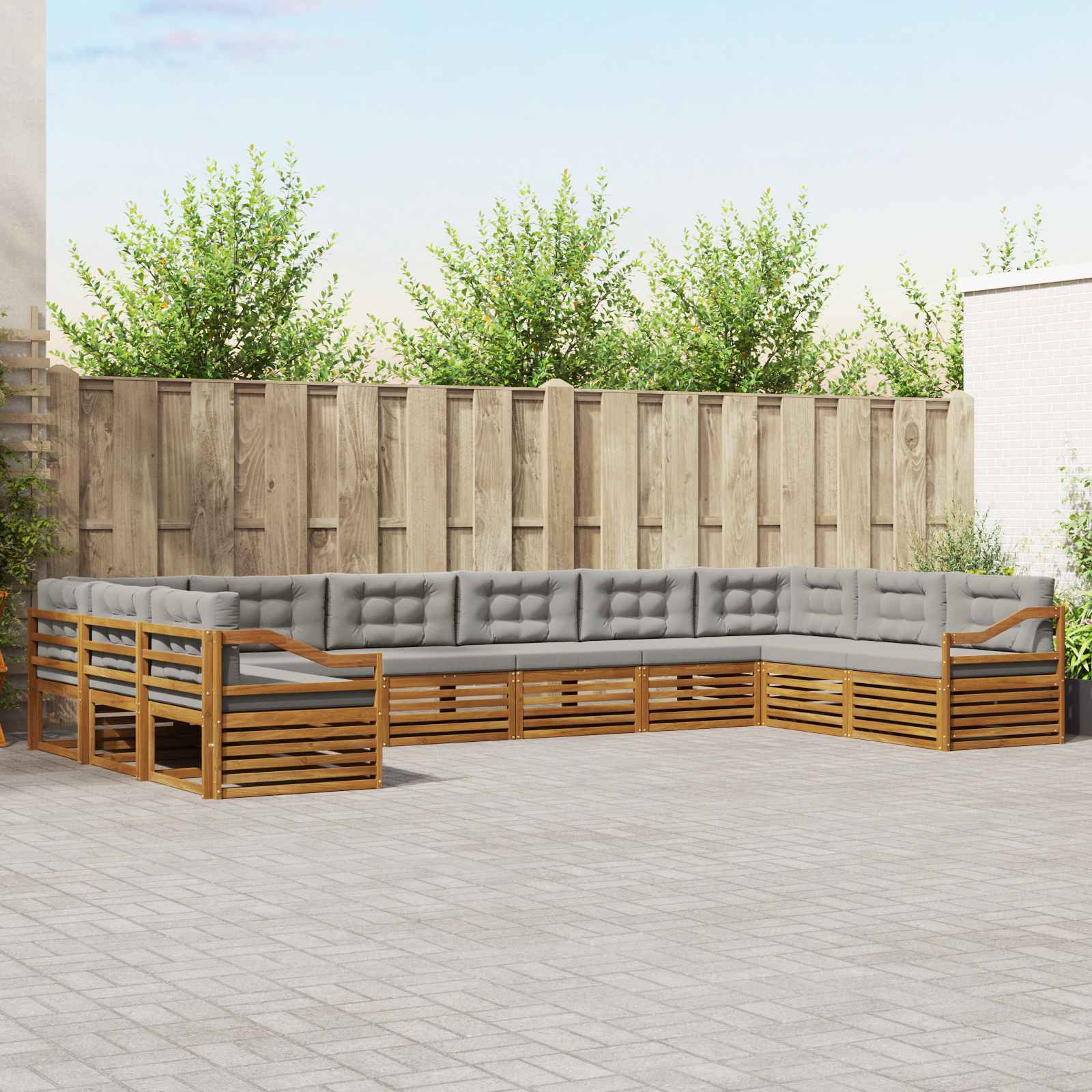 Setovi sofa 10 pcs Prirodna i svijetlo siva Čvrsto drvo akacije