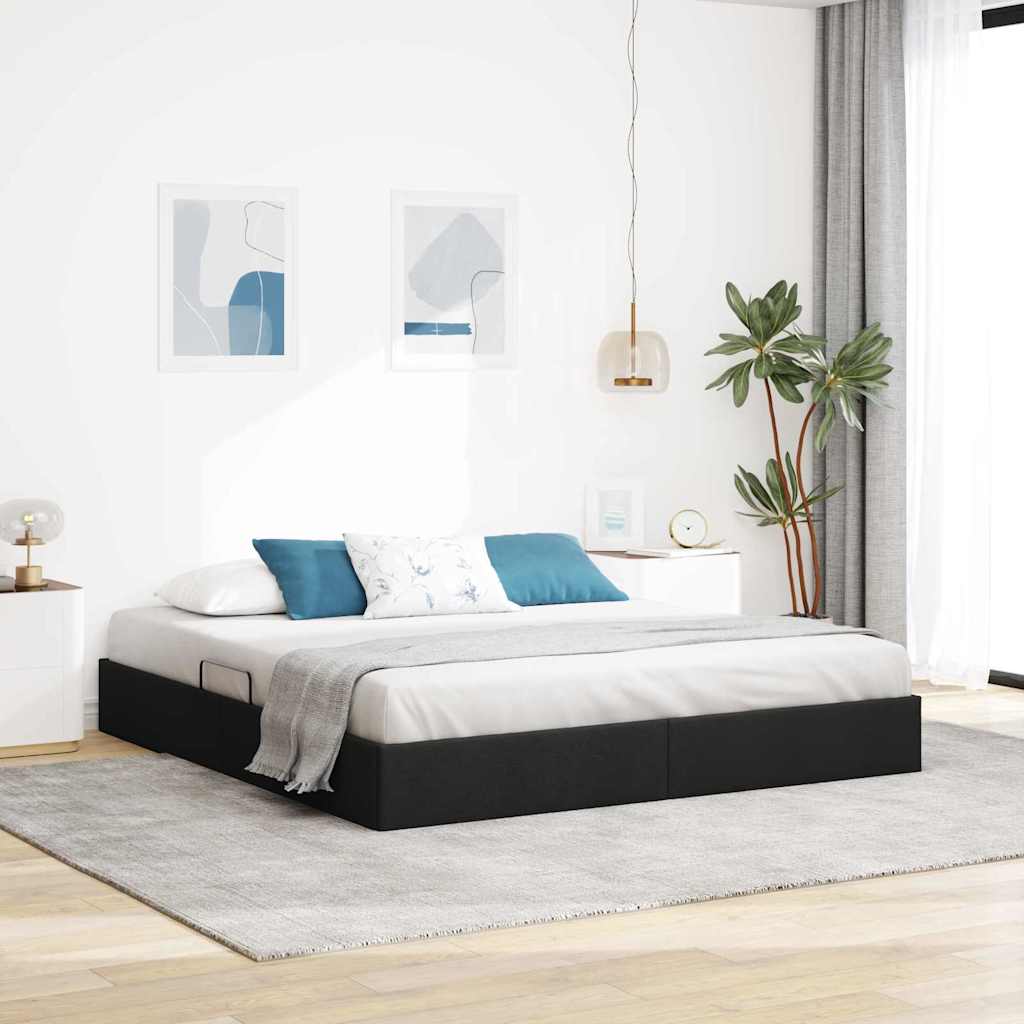 Krevet s od storage s uzglavljem Crna 180 x 200 cm tkanina