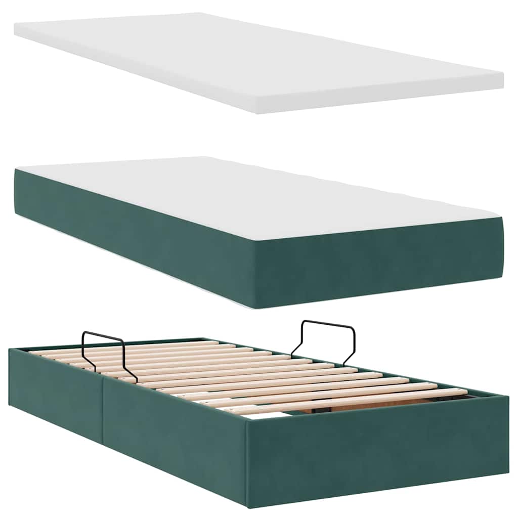 Krevet s od storage s madracem Tamnozelena 90 x 190 cm Baršun