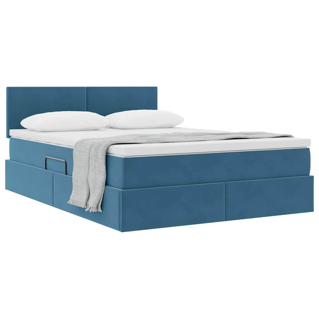 Krevet s od storage s madracem Tamno plava 140 x 200 cm Baršun