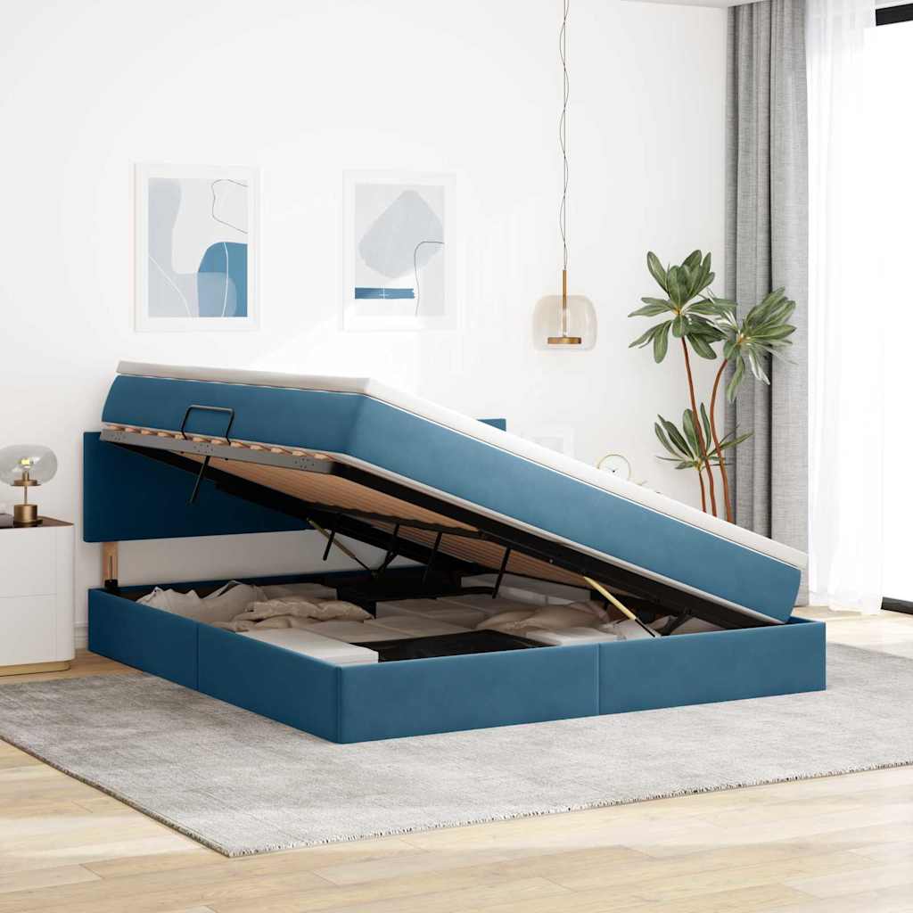 Krevet s od storage s madracem Tamno plava 180 x 200 cm Baršun