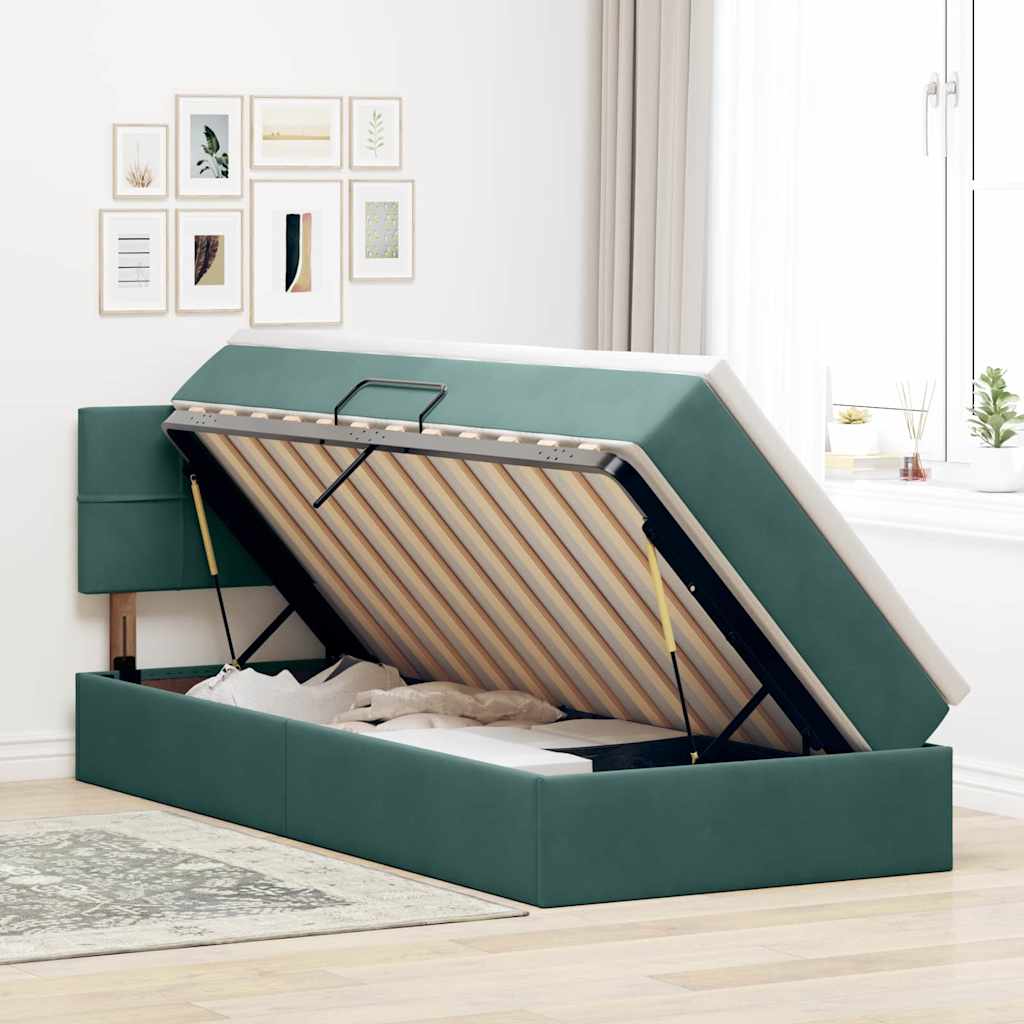 Krevet s od storage s madracem Tamnozelena 90 x 190 cm Baršun