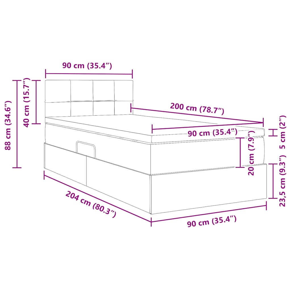 Krevet s od storage s madracem Crna 90 x 200 cm Baršun
