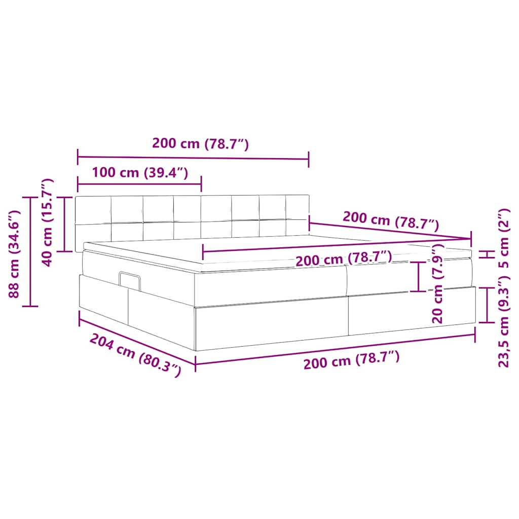 Krevet s od storage s madracem Crna 200 x 200 cm Baršun