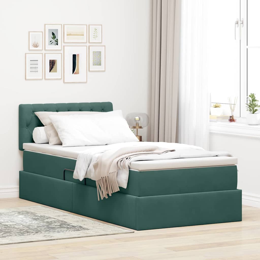 Krevet s od storage s madracem Tamnozelena 90 x 190 cm Baršun
