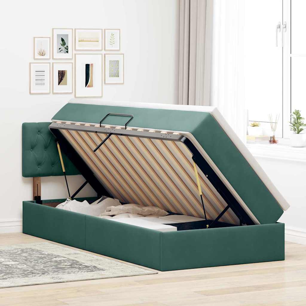 Krevet s od storage s madracem Tamnozelena 90 x 190 cm Baršun