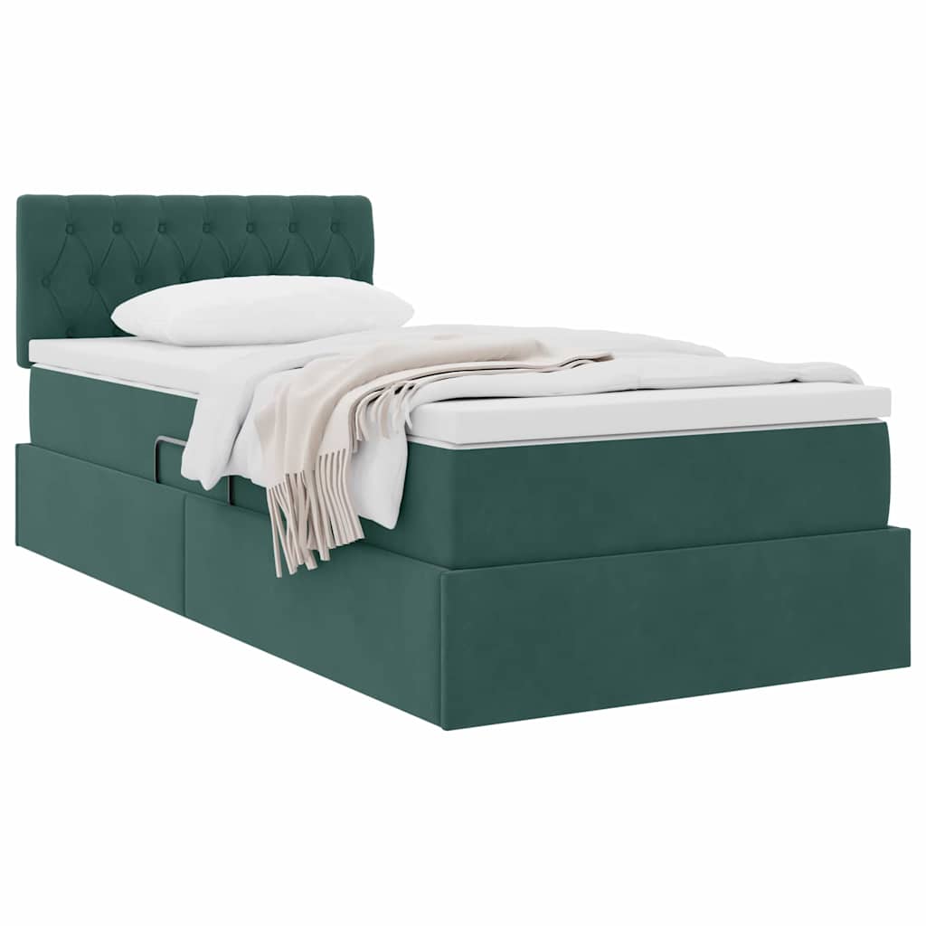 Krevet s od storage s madracem Tamnozelena 90 x 190 cm Baršun