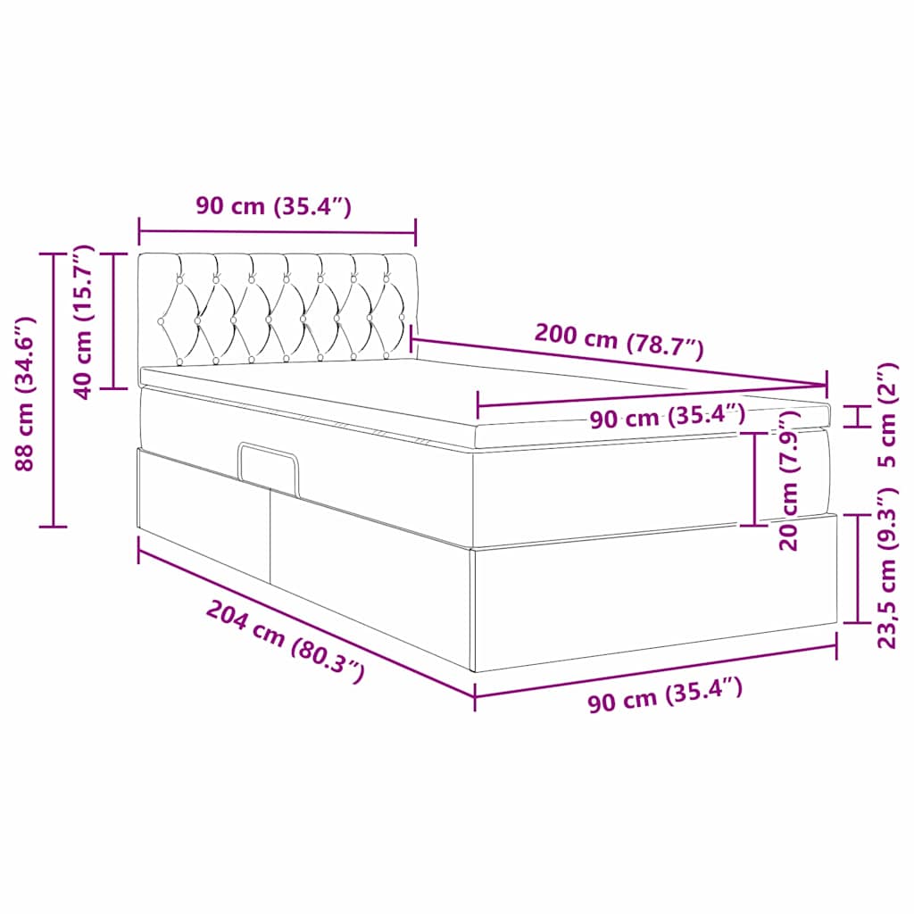 Krevet s od storage s madracem Crna 90 x 200 cm Baršun