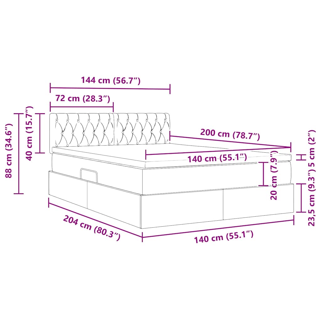Krevet s od storage s madracem Tamno plava 140 x 200 cm Baršun
