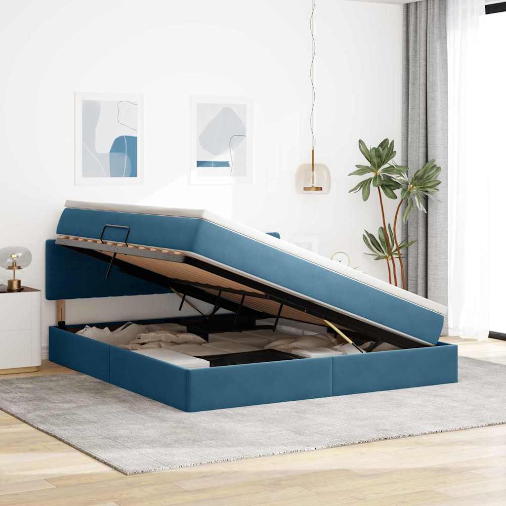Krevet s od storage s madracem Tamno plava 180 x 200 cm Baršun