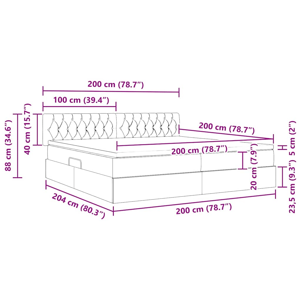 Krevet s od storage s madracem Crna 200 x 200 cm Baršun