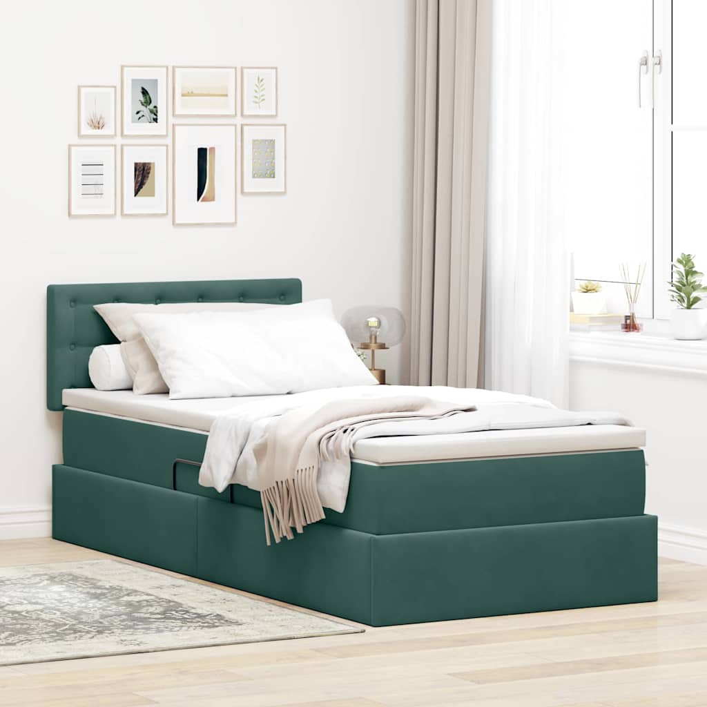 Krevet s od storage s madracem Tamnozelena 90 x 190 cm Baršun
