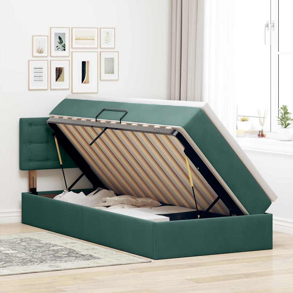 Krevet s od storage s madracem Tamnozelena 90 x 190 cm Baršun