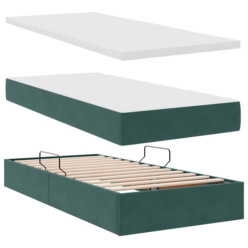 Krevet s od storage s madracem Tamnozelena 90 x 190 cm Baršun