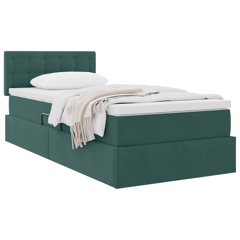 Krevet s od storage s madracem Tamnozelena 90 x 190 cm Baršun