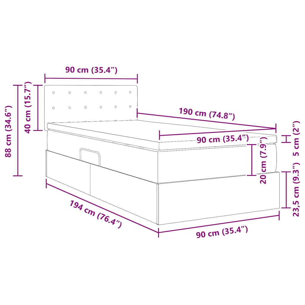 Krevet s od storage s madracem Tamnozelena 90 x 190 cm Baršun
