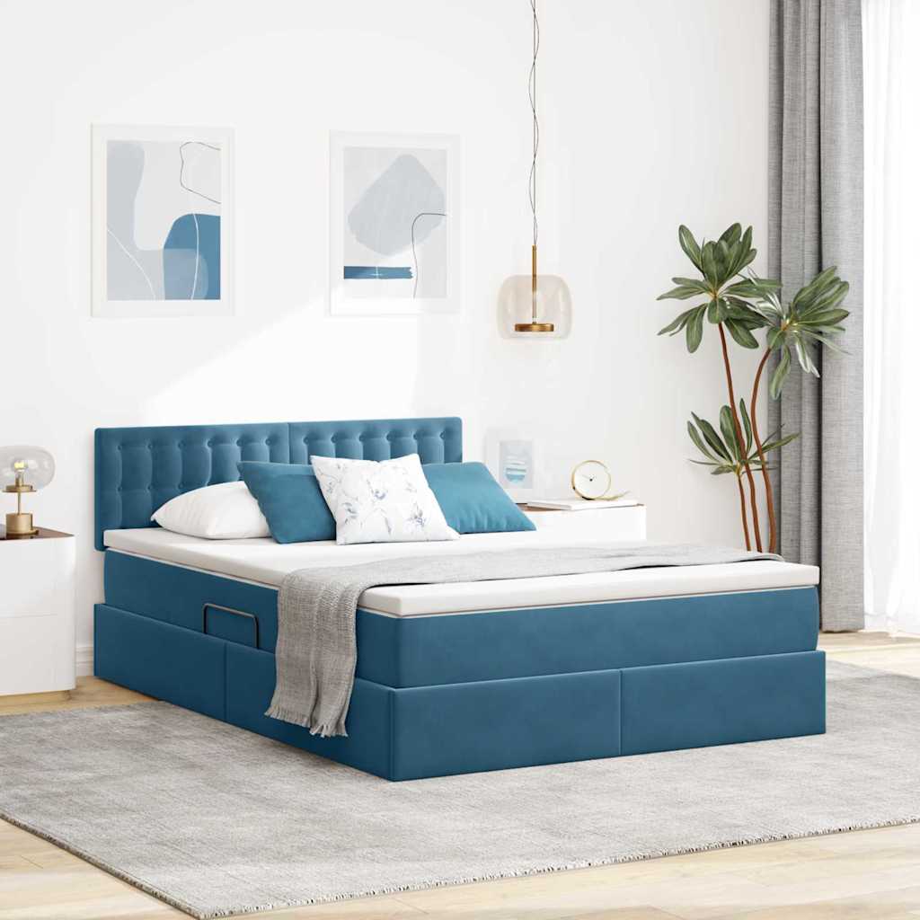 Krevet s od storage s madracem Tamno plava 140 x 200 cm Baršun