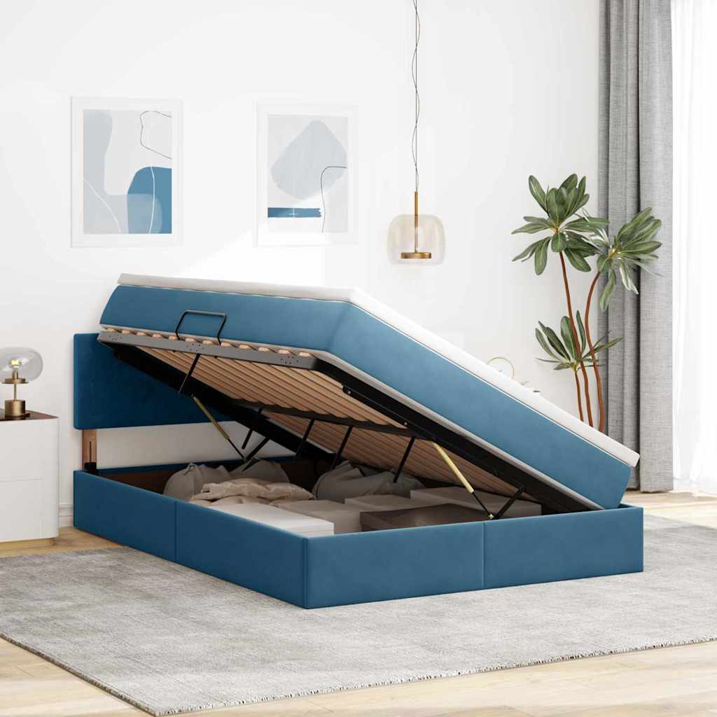 Krevet s od storage s madracem Tamno plava 140 x 200 cm Baršun
