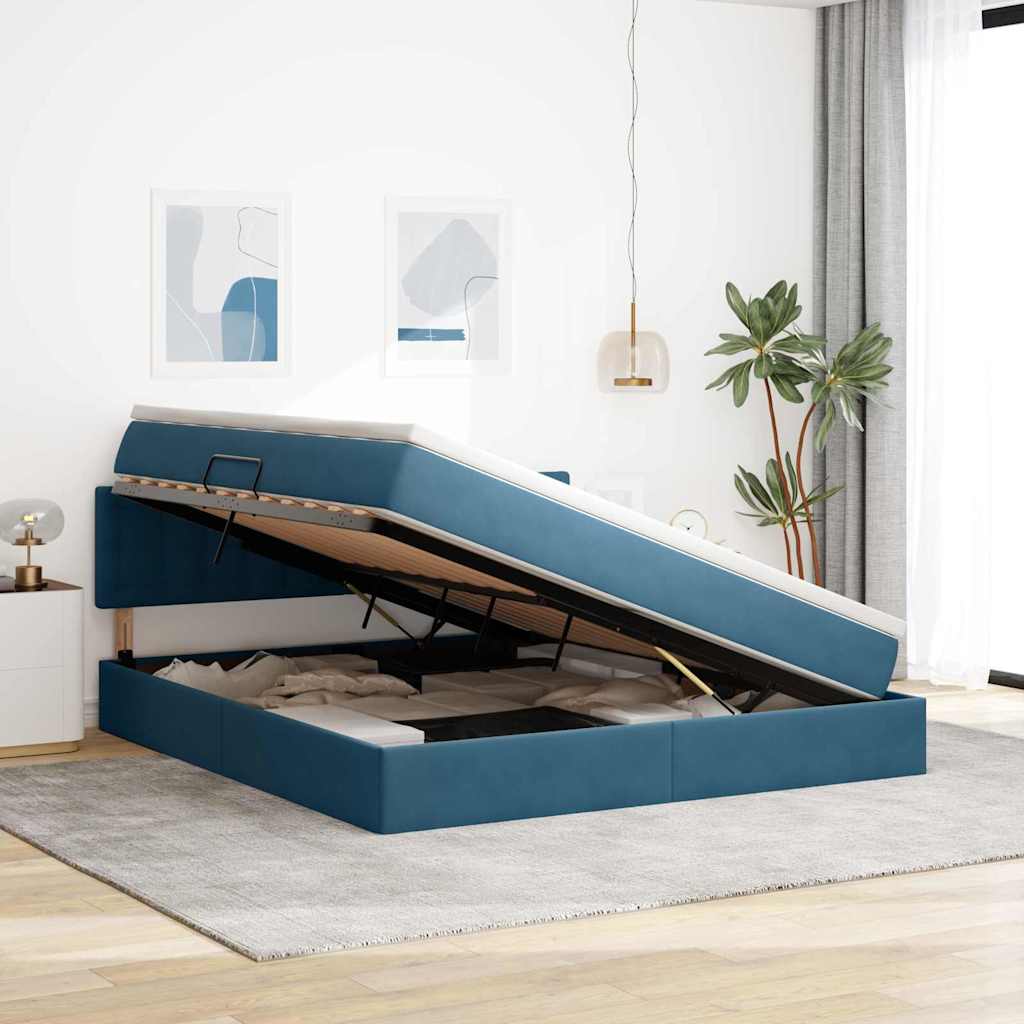 Krevet s od storage s madracem Tamno plava 180 x 200 cm Baršun