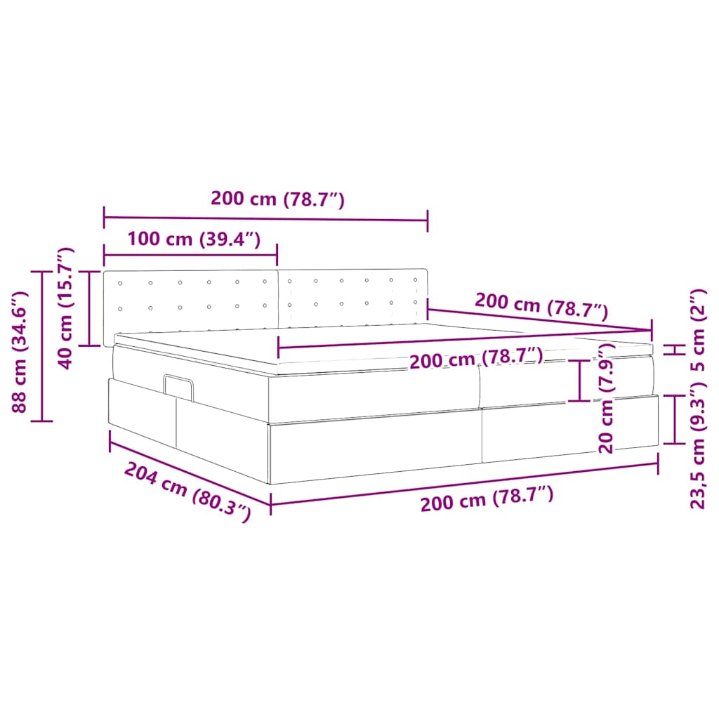 Krevet s od storage s madracem Crna 200 x 200 cm Baršun