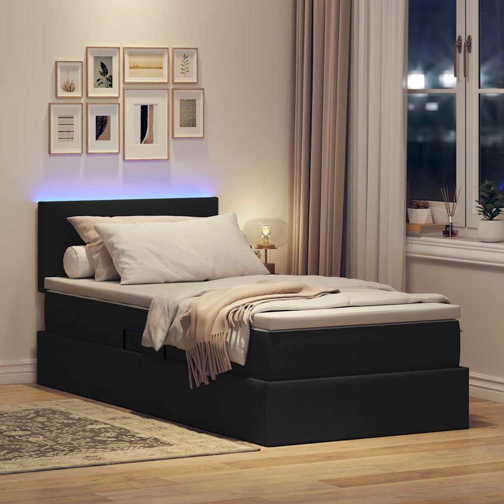 LED krevet za pohranu s madracem Crna 100 x 200 cm Tkanina