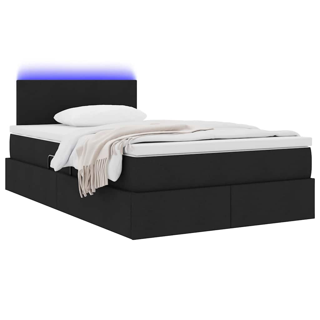 LED krevet za pohranu s madracem Crna 120 x 190 cm Tkanina