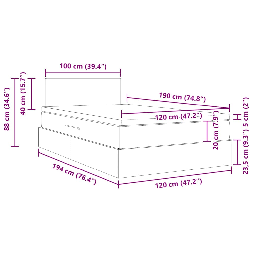 LED krevet za pohranu s madracem Crna 120 x 190 cm Tkanina