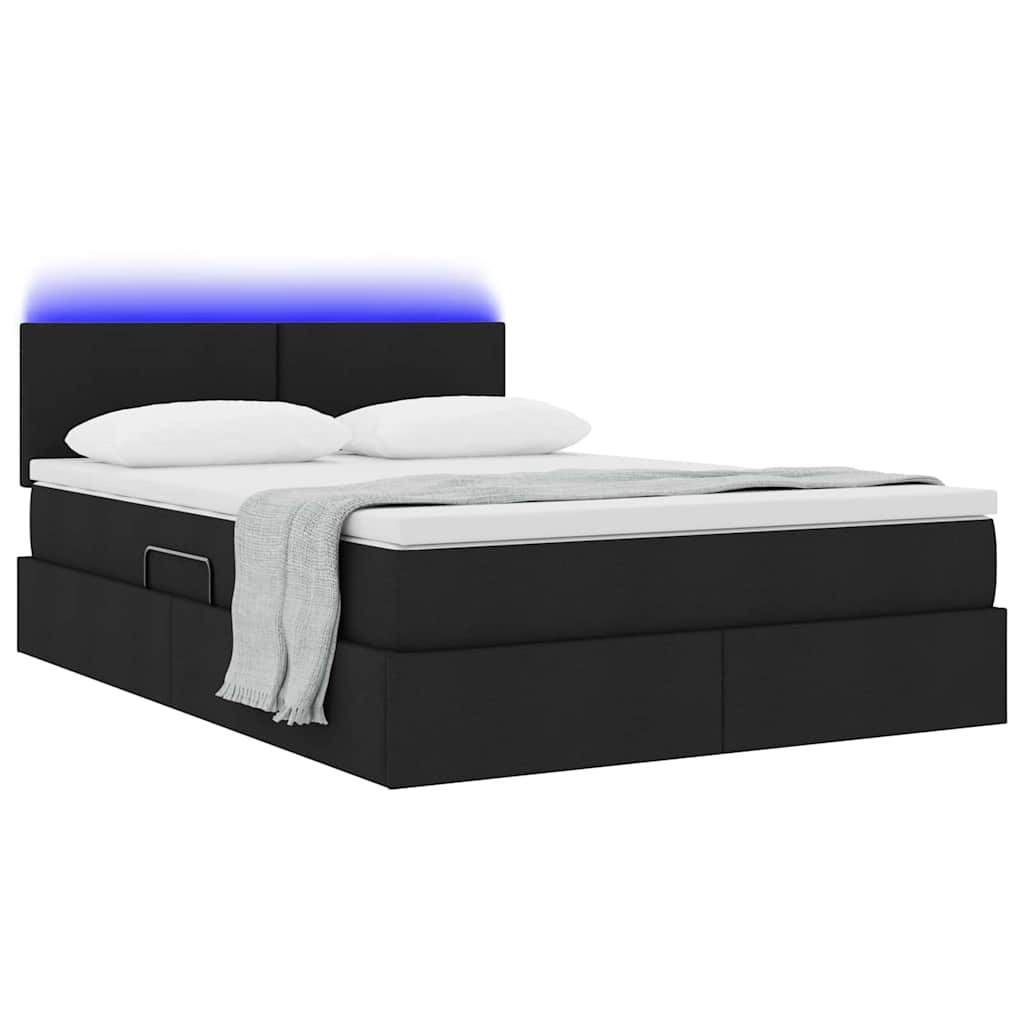 LED krevet za pohranu s madracem Crna 140 x 190 cm Tkanina