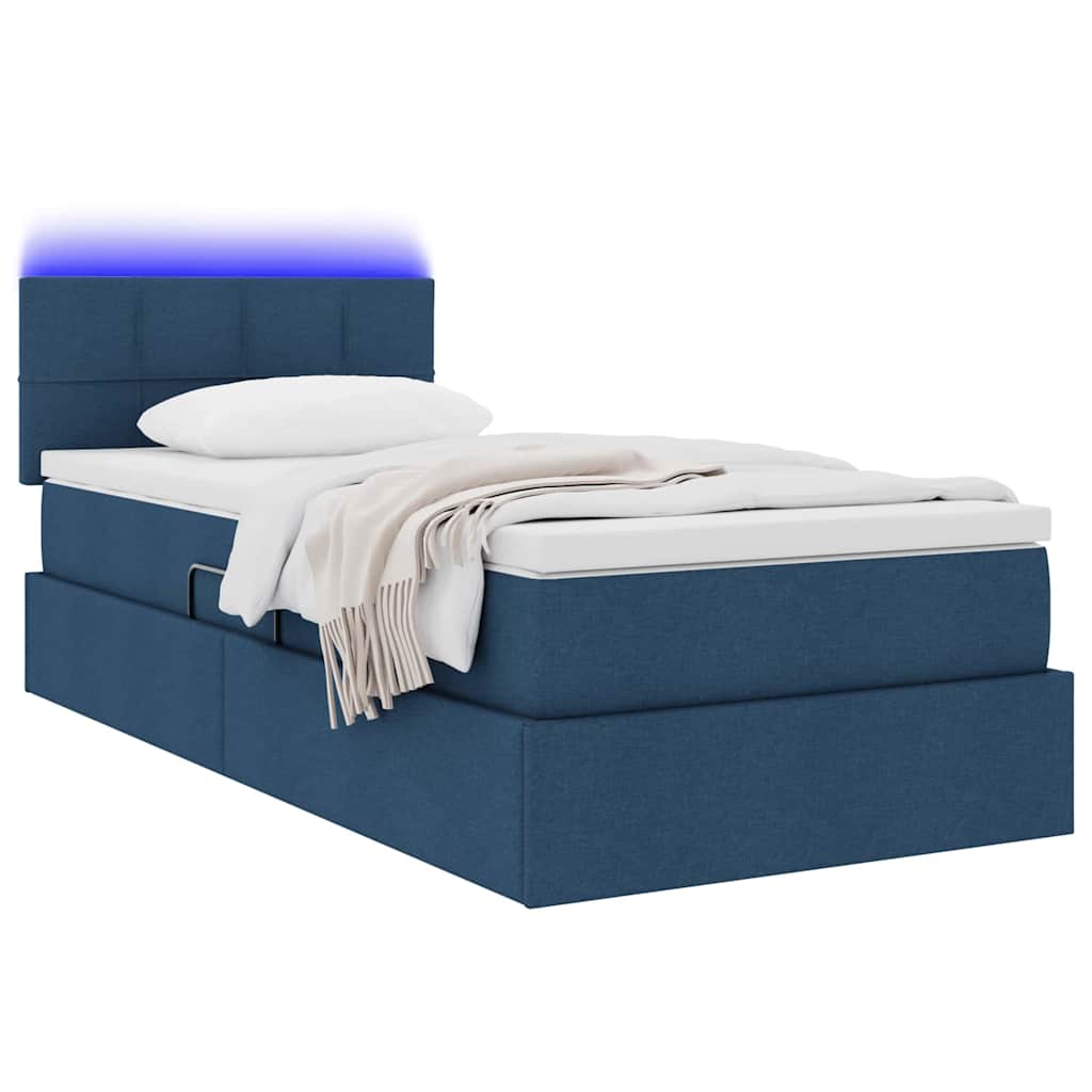 LED krevet za pohranu s madracem Plava 90 x 190 cm Tkanina