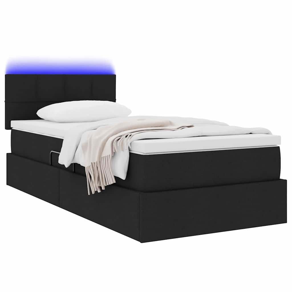 LED krevet za pohranu s madracem Crna 90 x 200 cm Tkanina
