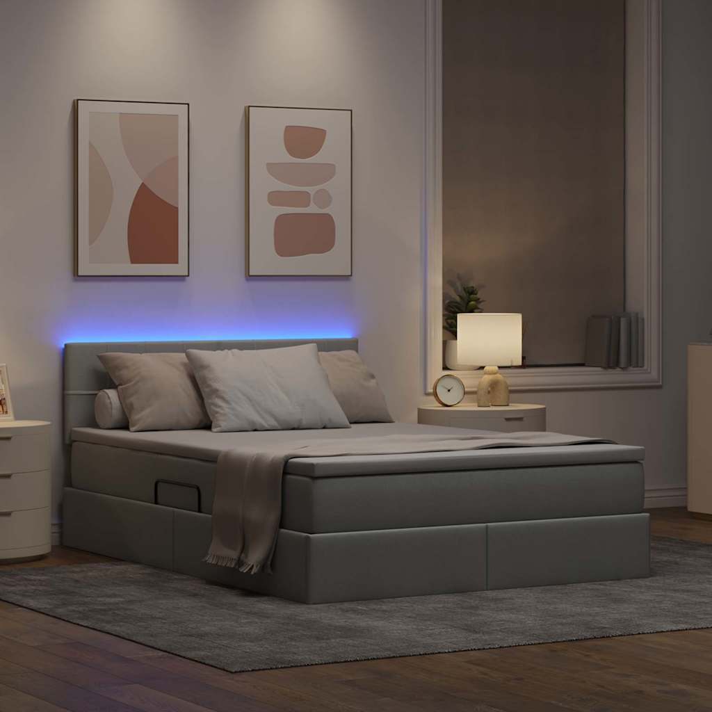 LED krevet za pohranu s madracem Svjetlosiva 140 x 190 cm