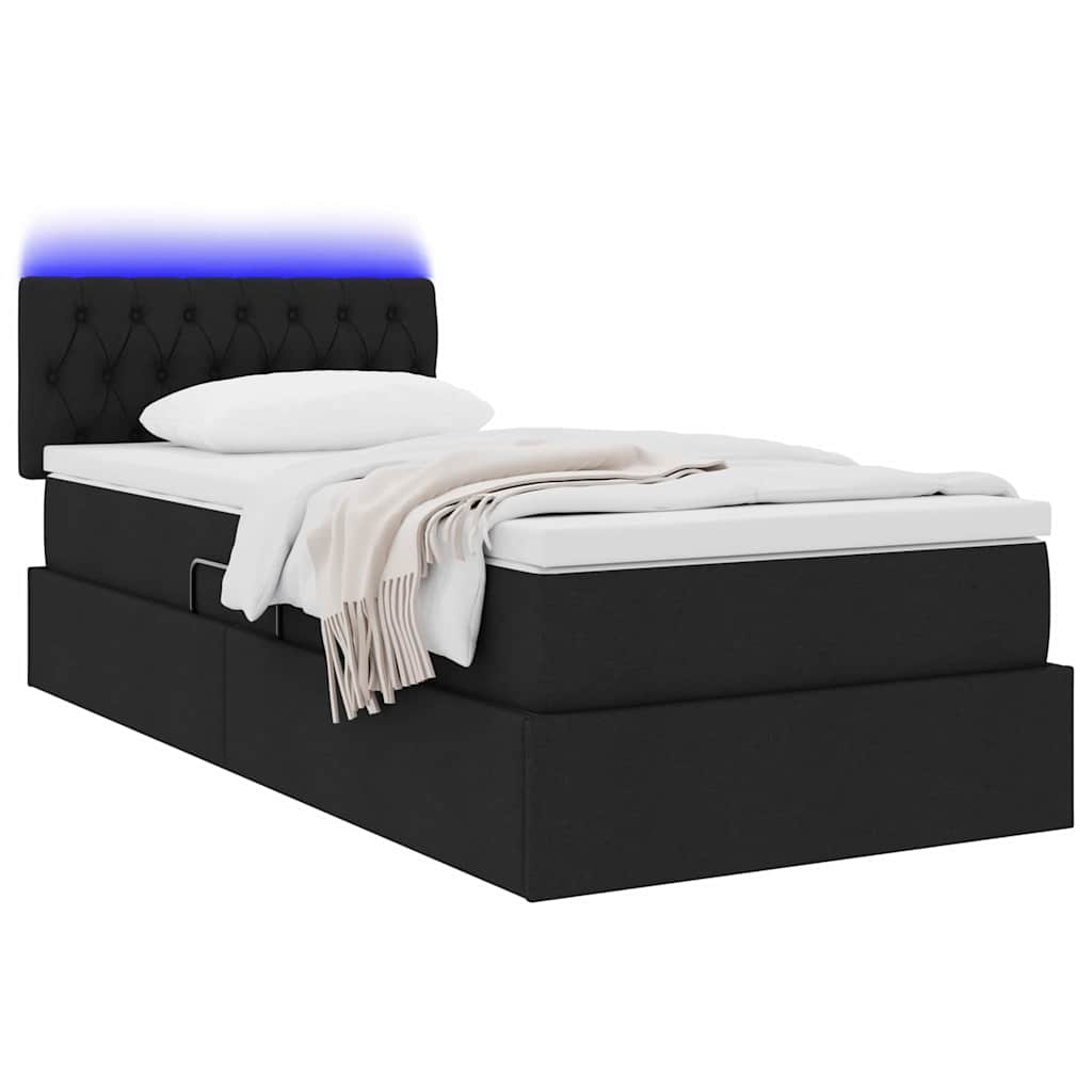 LED krevet za pohranu s madracem Crna 90 x 200 cm Tkanina
