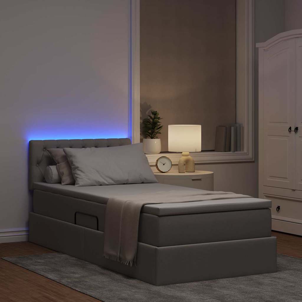 LED krevet za pohranu s madracem Sivosmeđa 100 x 200 cm Tkanina