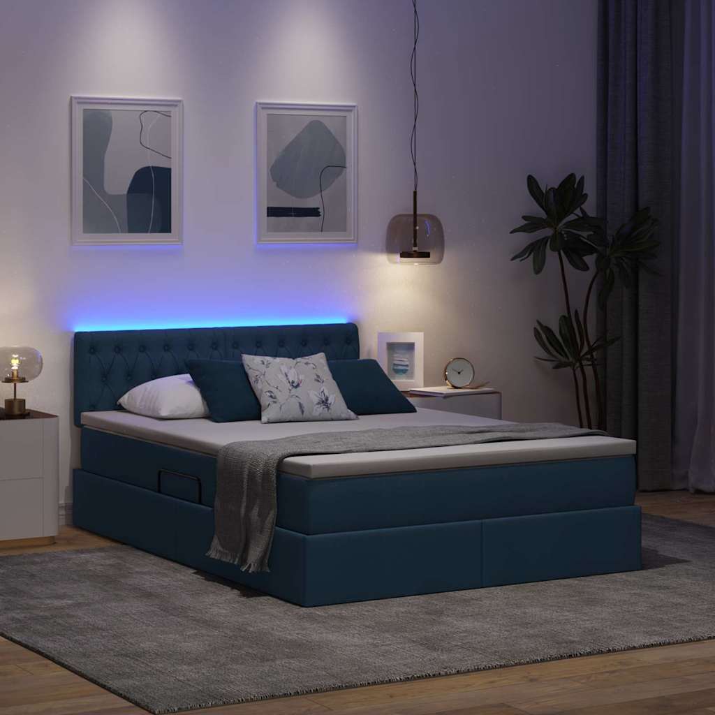 LED krevet za pohranu s madracem Plava 140 x 190 cm Tkanina