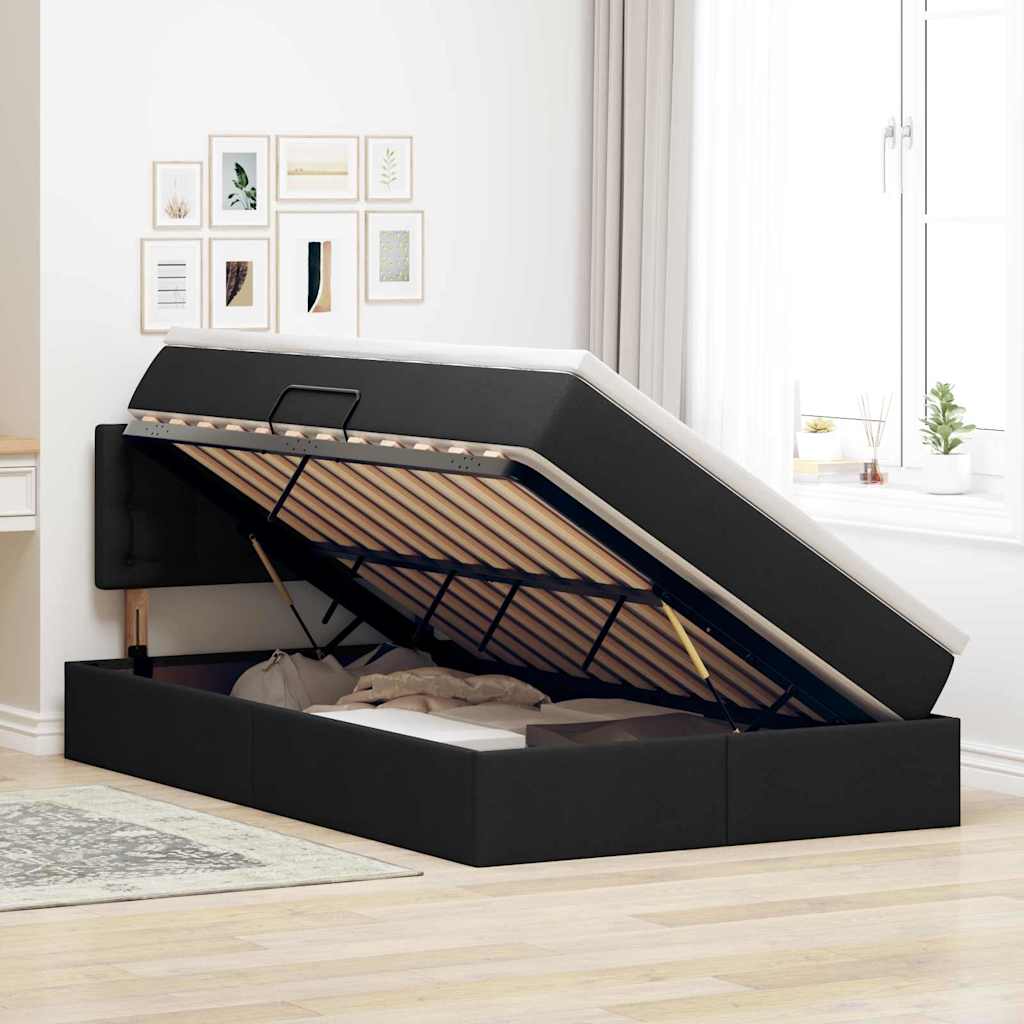 LED krevet za pohranu s madracem Crna 120 x 190 cm Tkanina