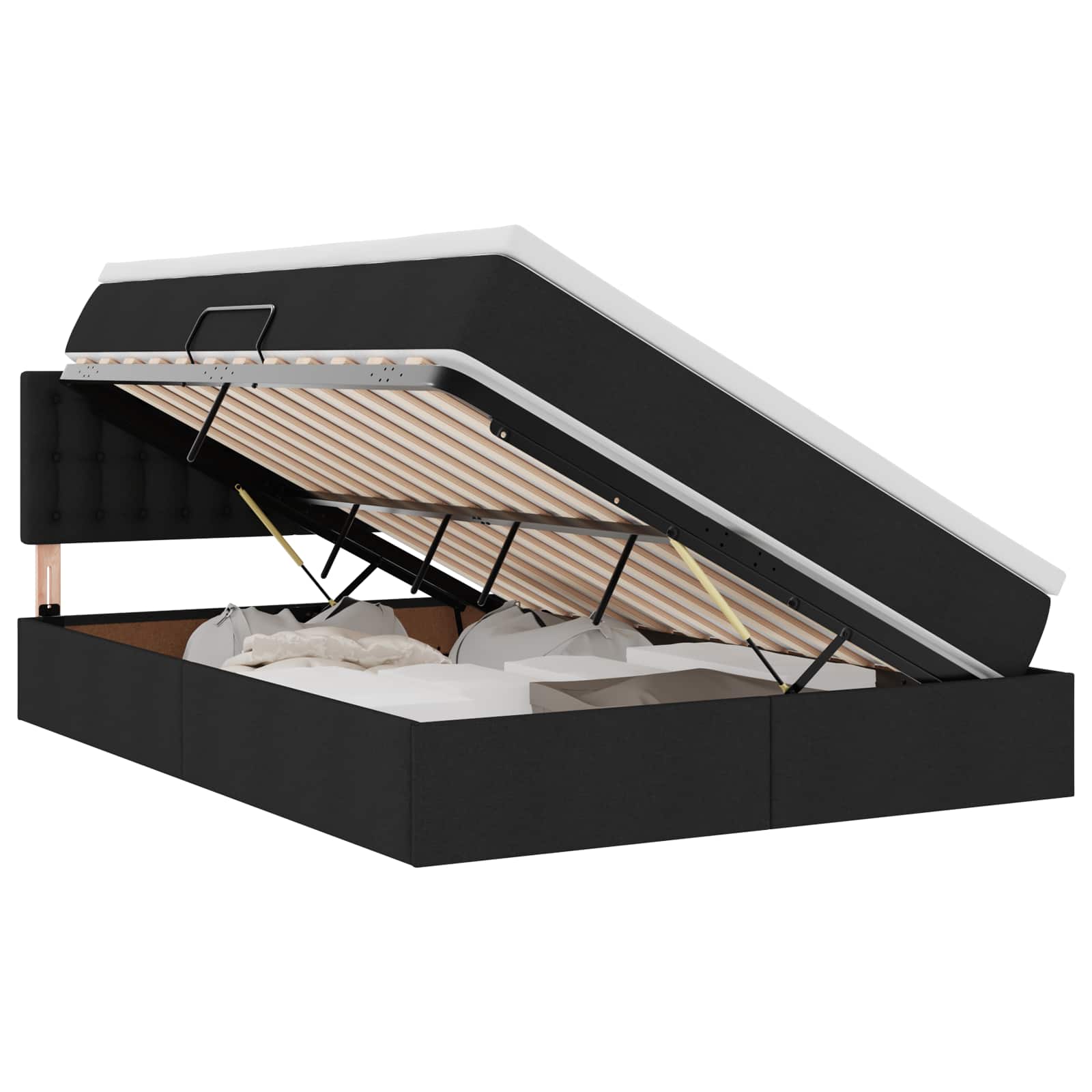 LED krevet za pohranu s madracem Crna 140 x 190 cm Tkanina