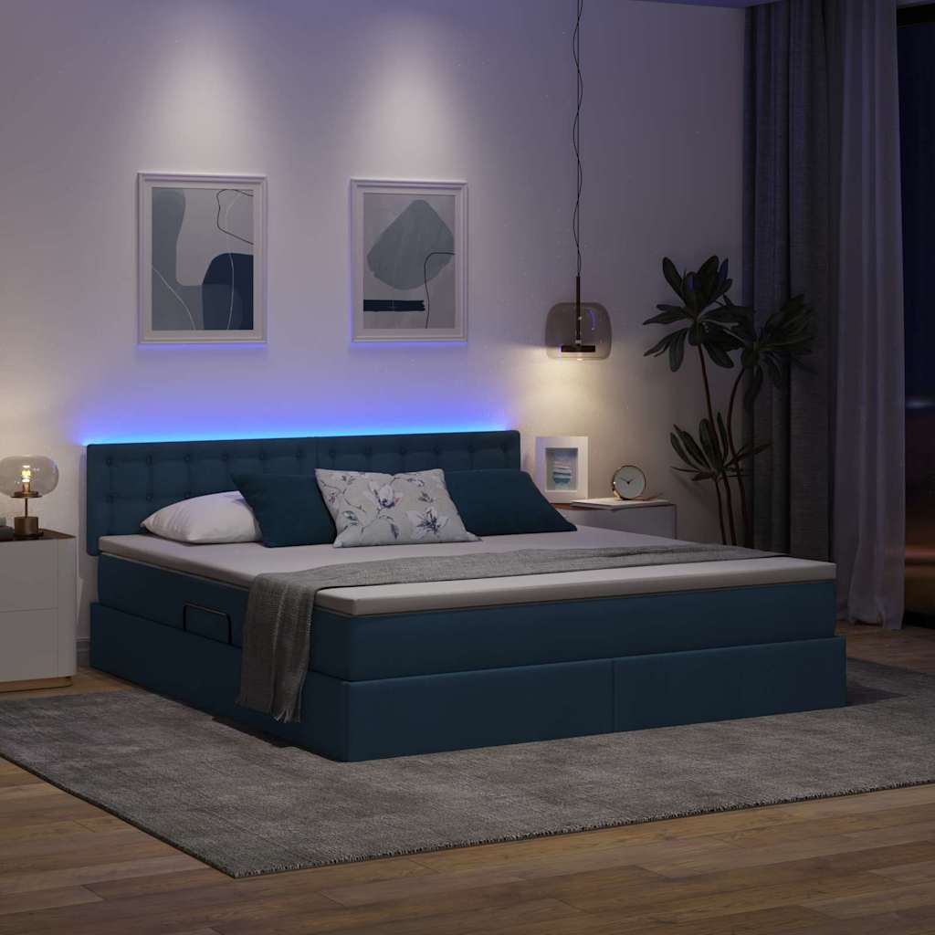 LED krevet za pohranu s madracem Plava 160 x 200 cm Tkanina