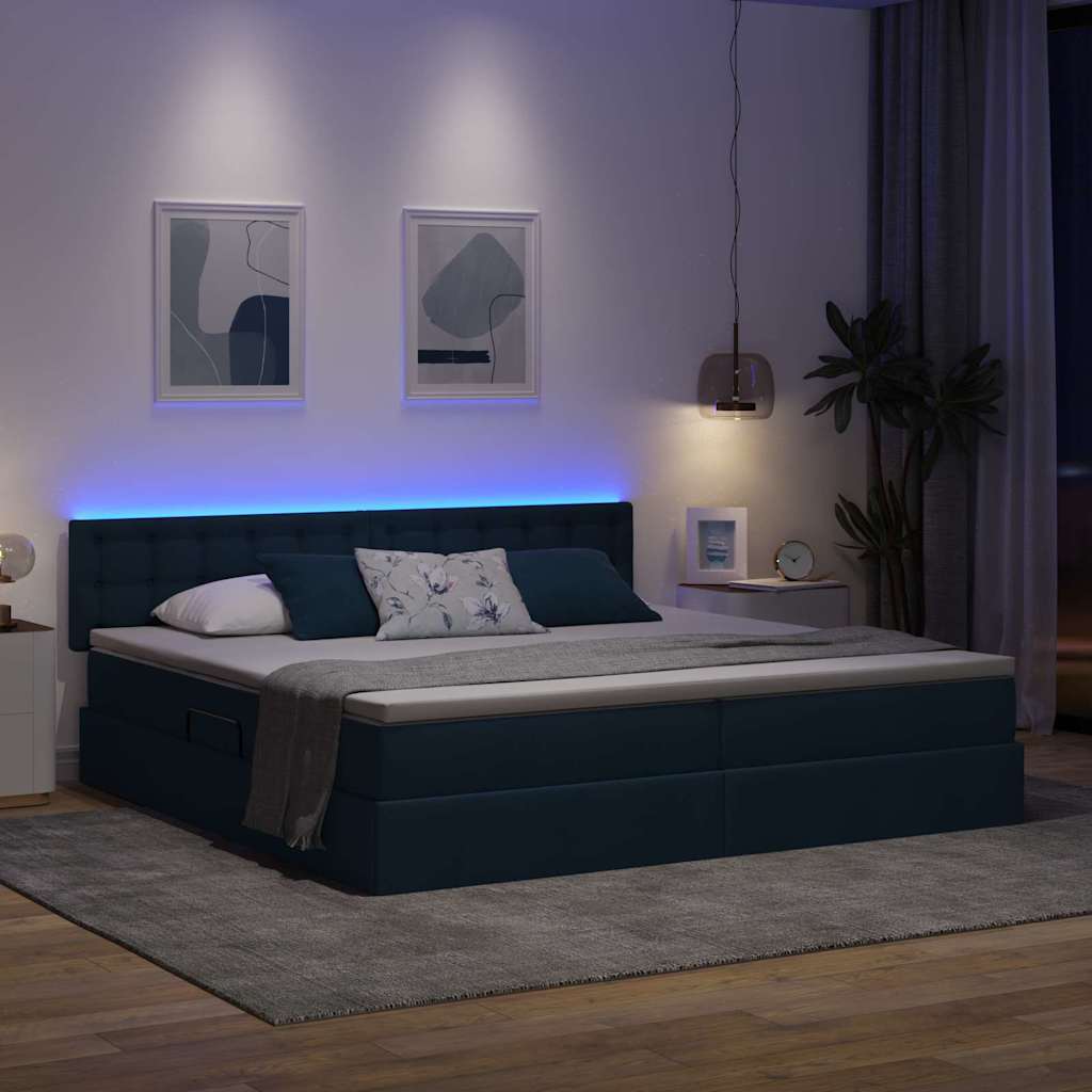 LED krevet za pohranu s madracem Plava 200 x 200 cm Tkanina