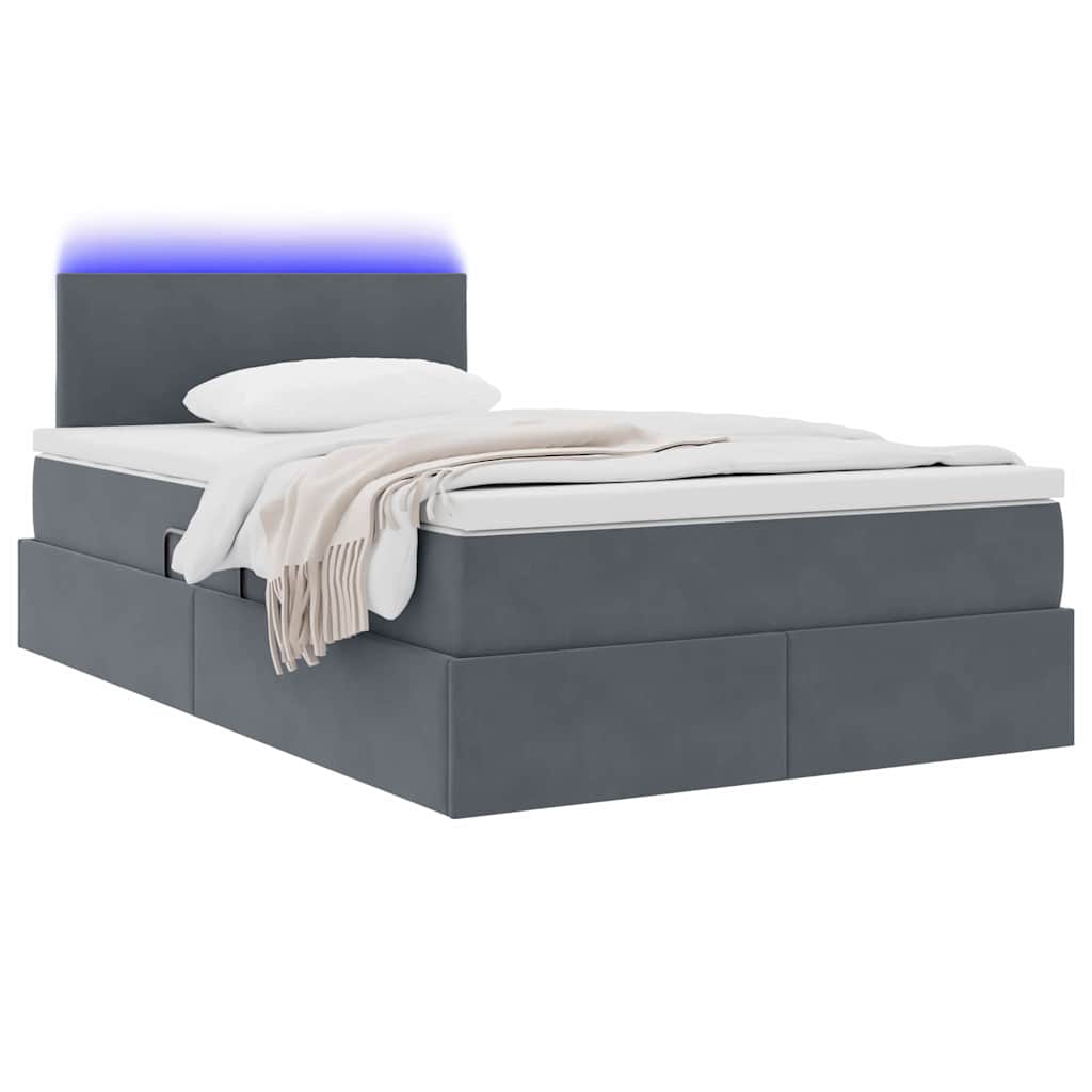 LED krevet za pohranu s madracem Tamnosiva 120 x 190 cm Baršun