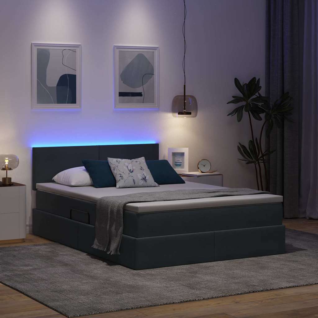 LED krevet za pohranu s madracem Tamnosiva 140 x 200 cm Baršun